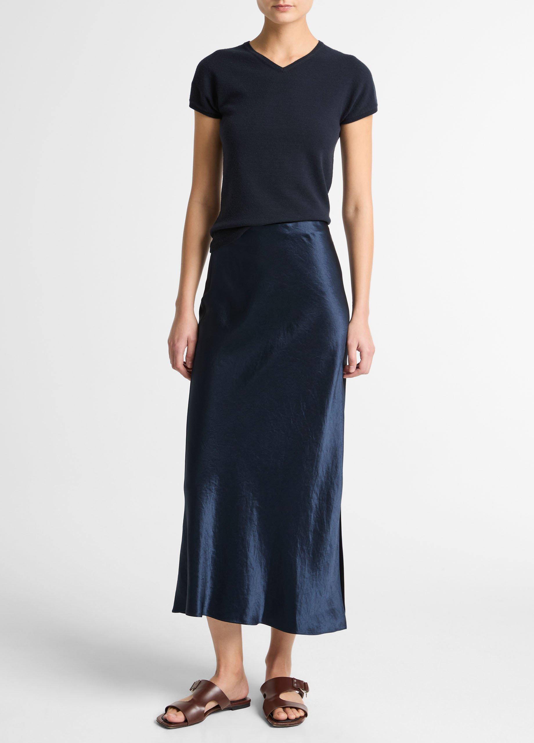 Satin Side-Slit Slip Skirt