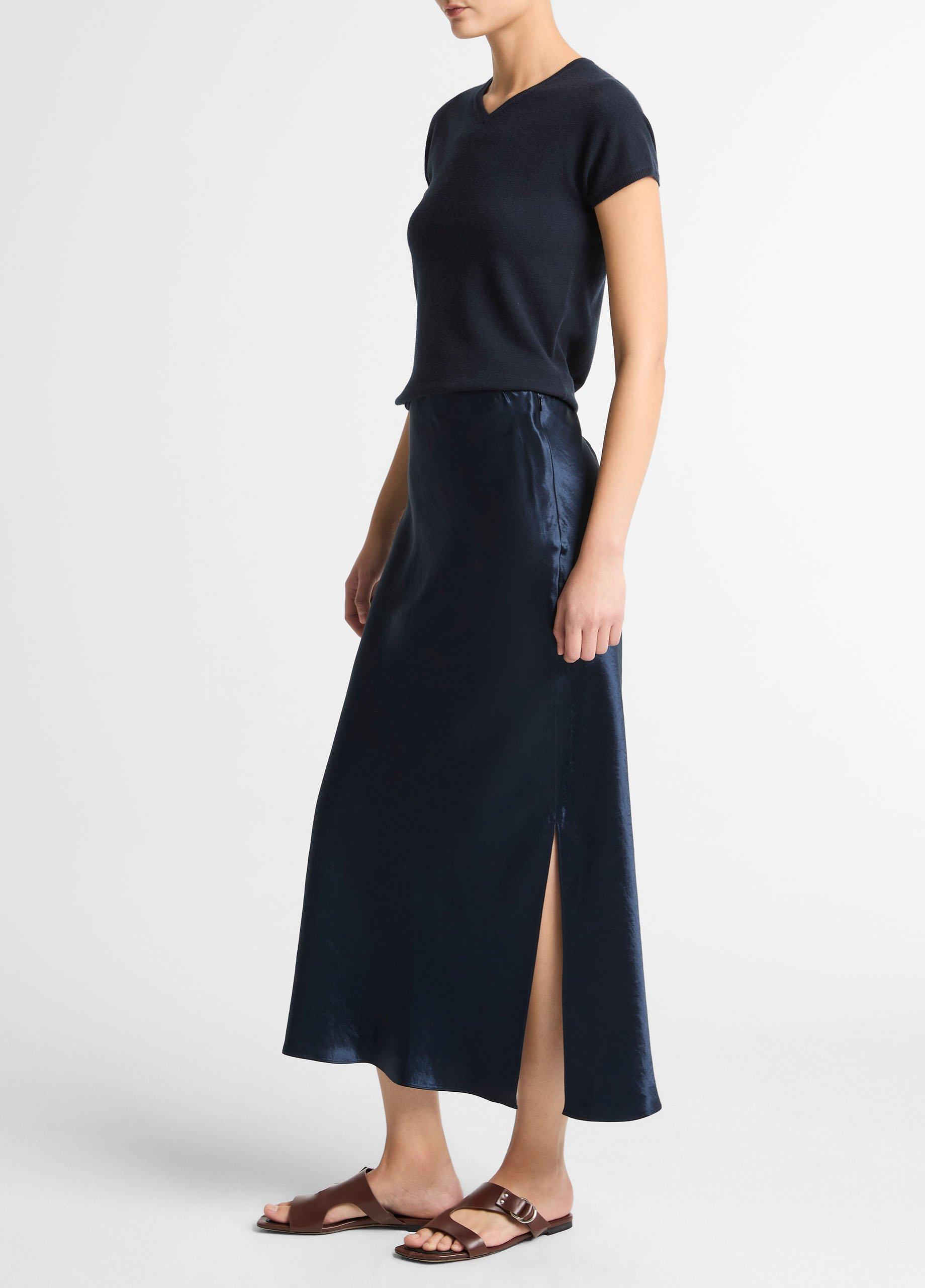 Satin Side-Slit Slip Skirt image number 1
