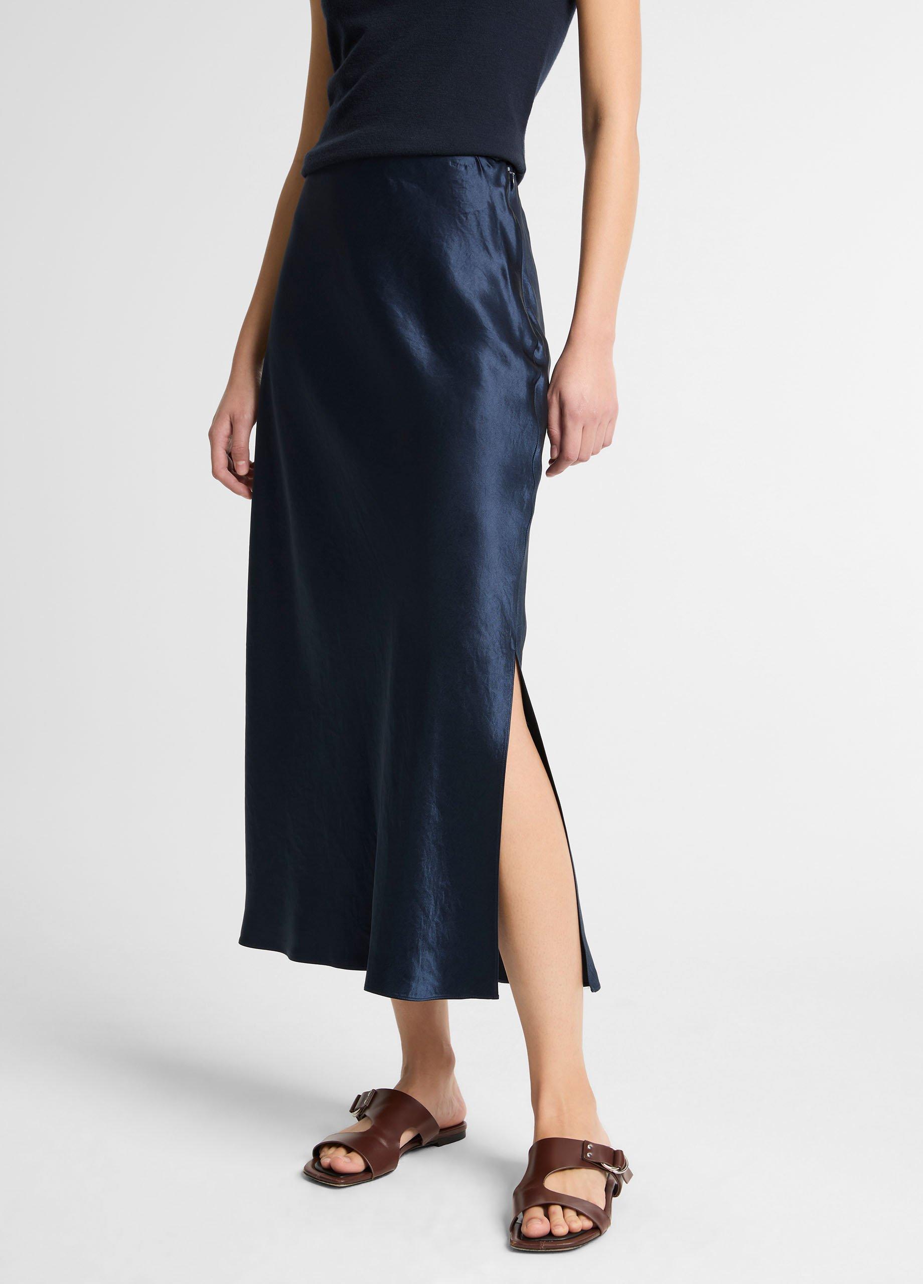 Satin Side-Slit Slip Skirt image number 3
