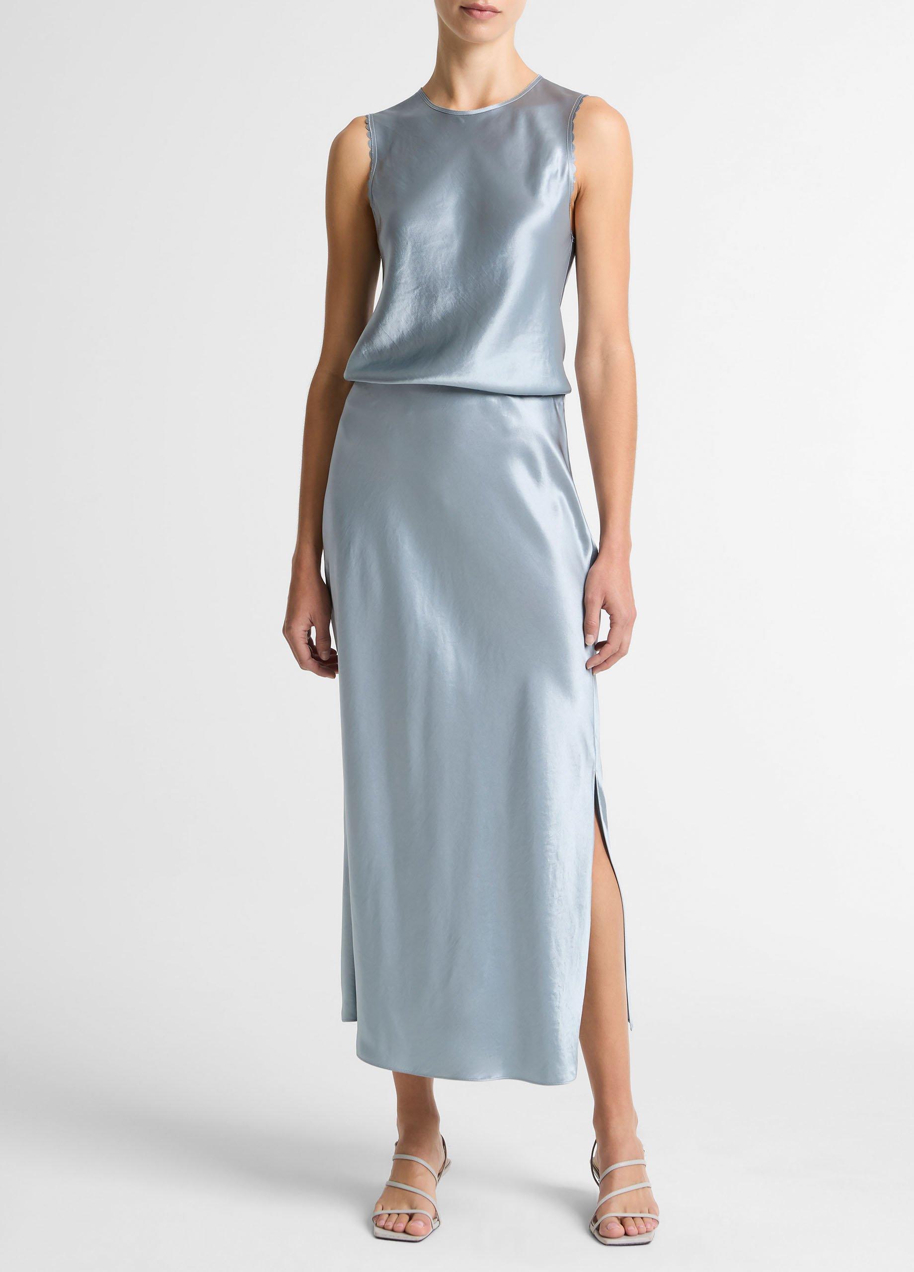 Satin Side-Slit Slip Skirt image number 0