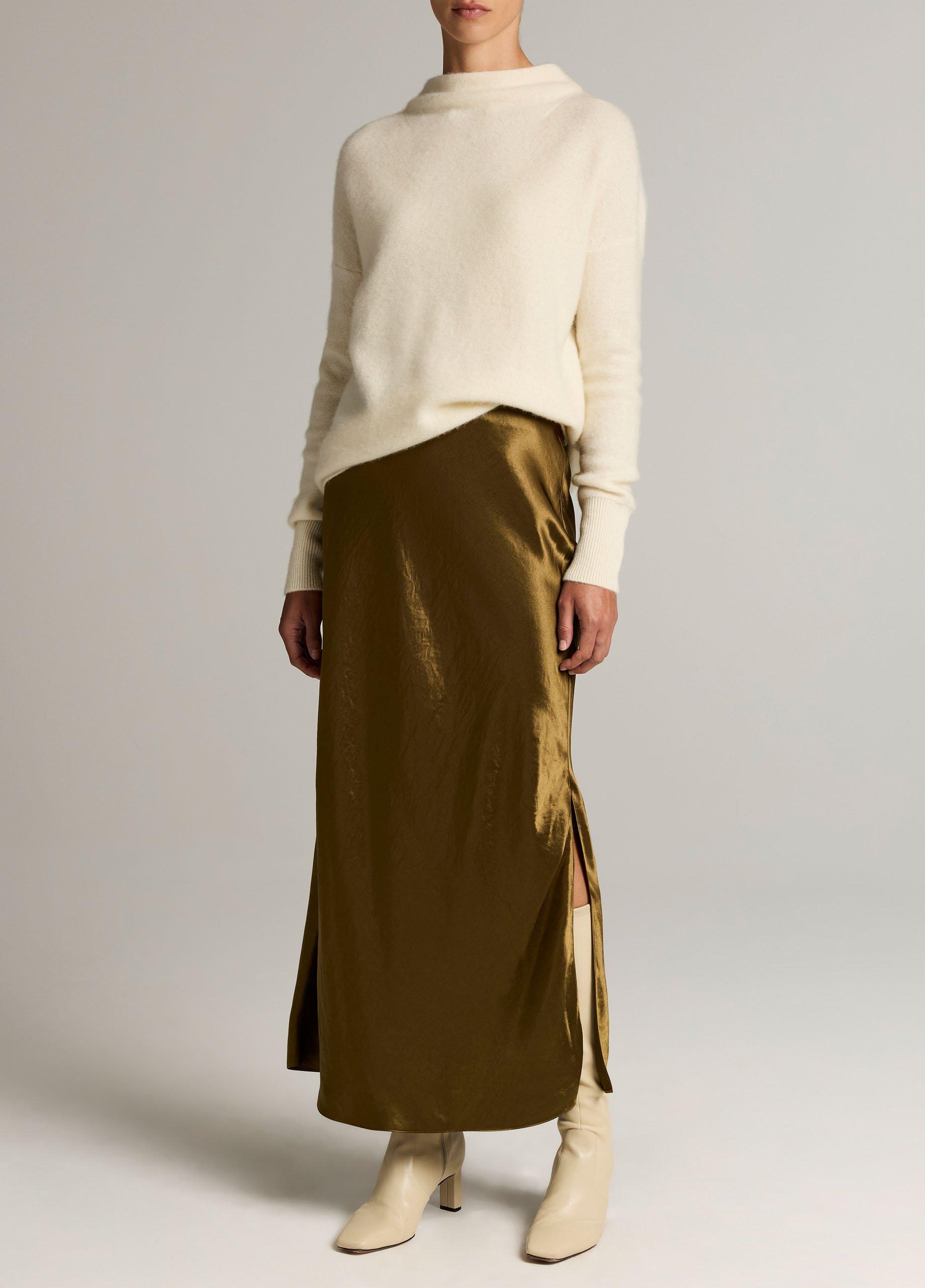 Satin Side-Slit Slip Skirt image number 0
