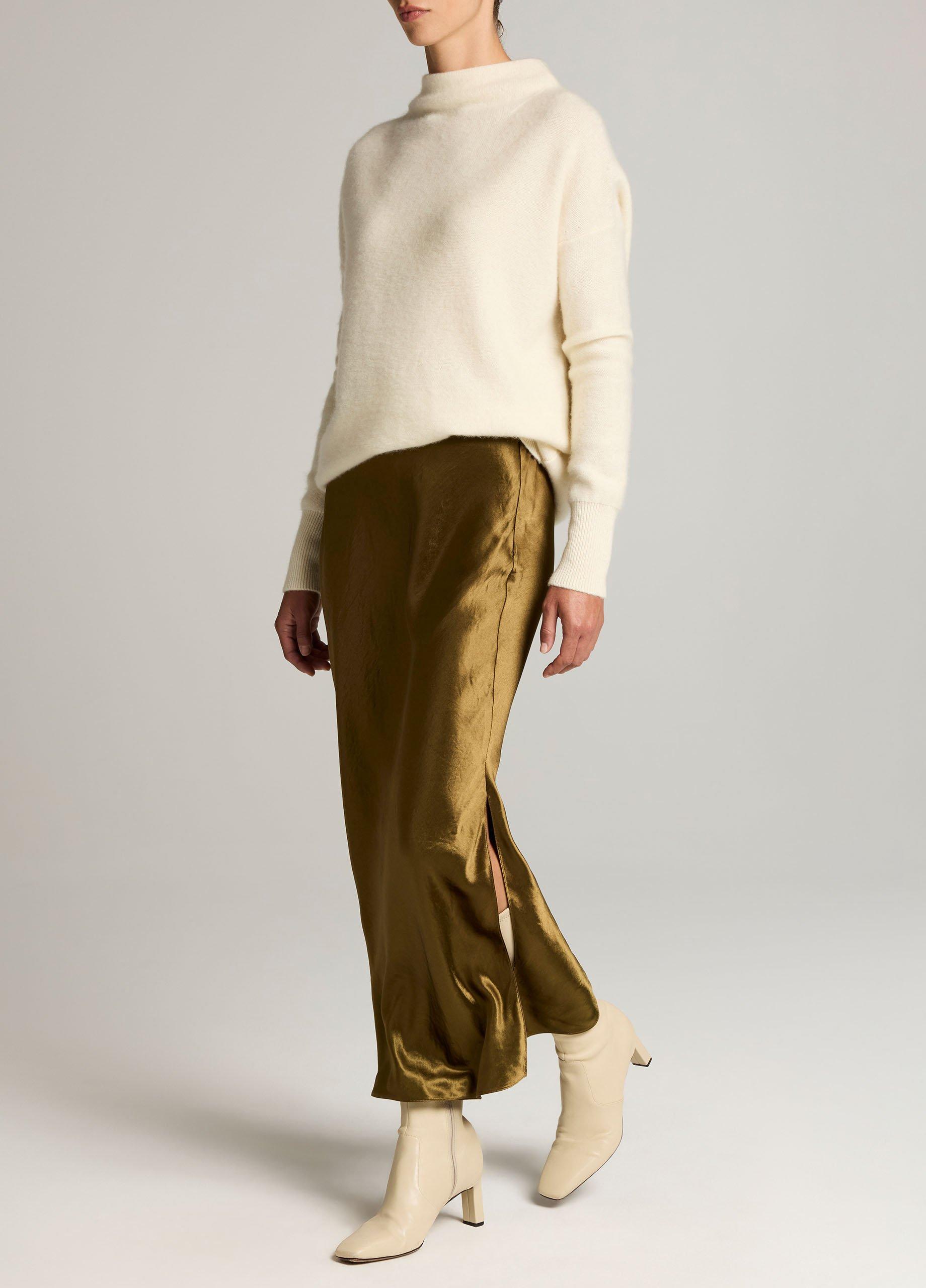 Satin Side-Slit Slip Skirt image number 1