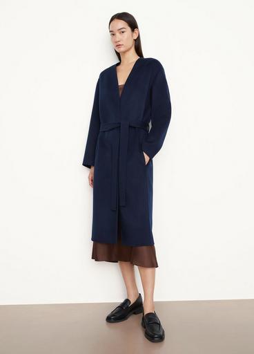 Belted Collarless Coat in Wool Cashmere image number 1