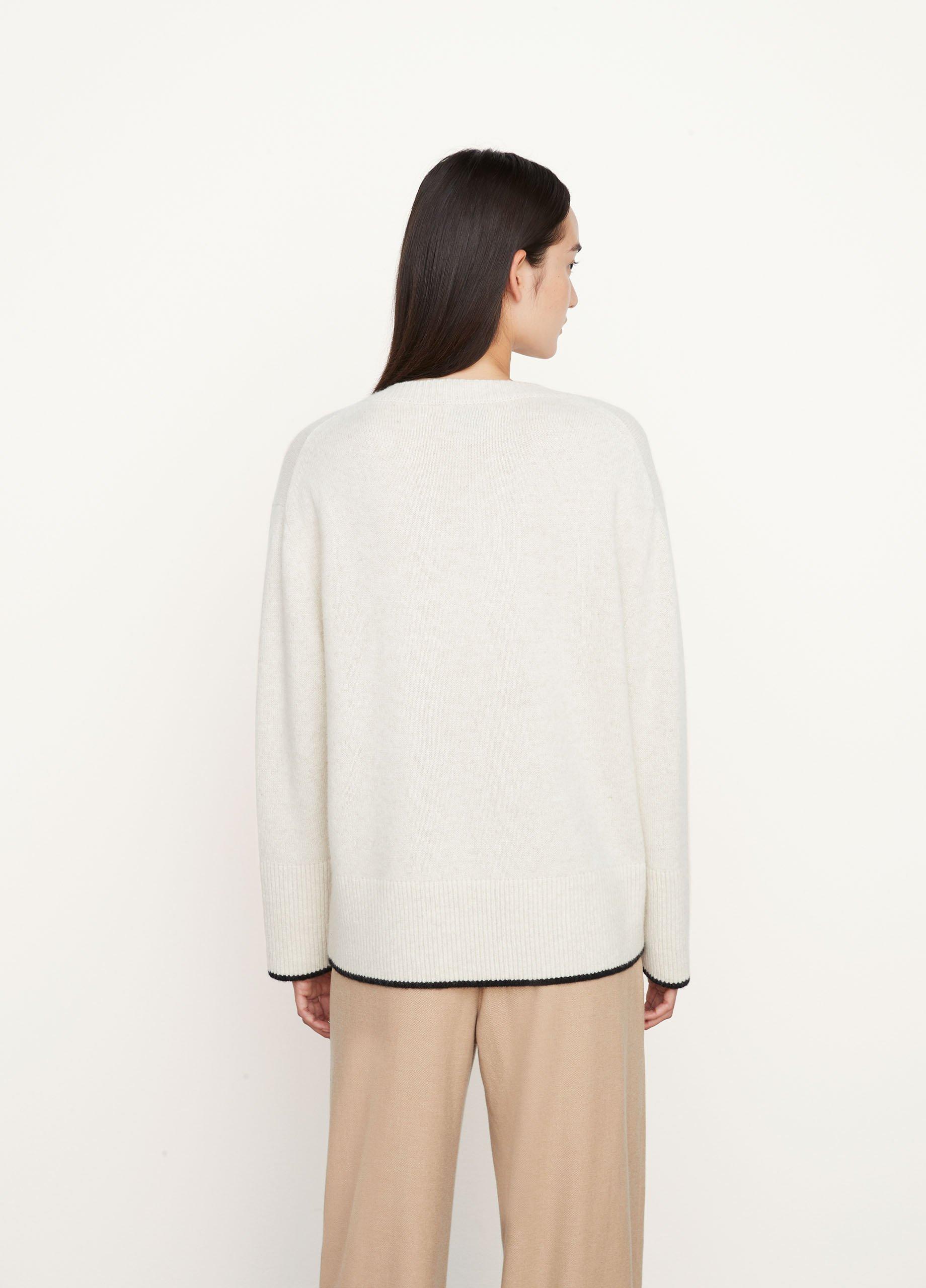 Vince Monogram Easy Cashmere Crewneck Sweater Heather Sandstone/ Black