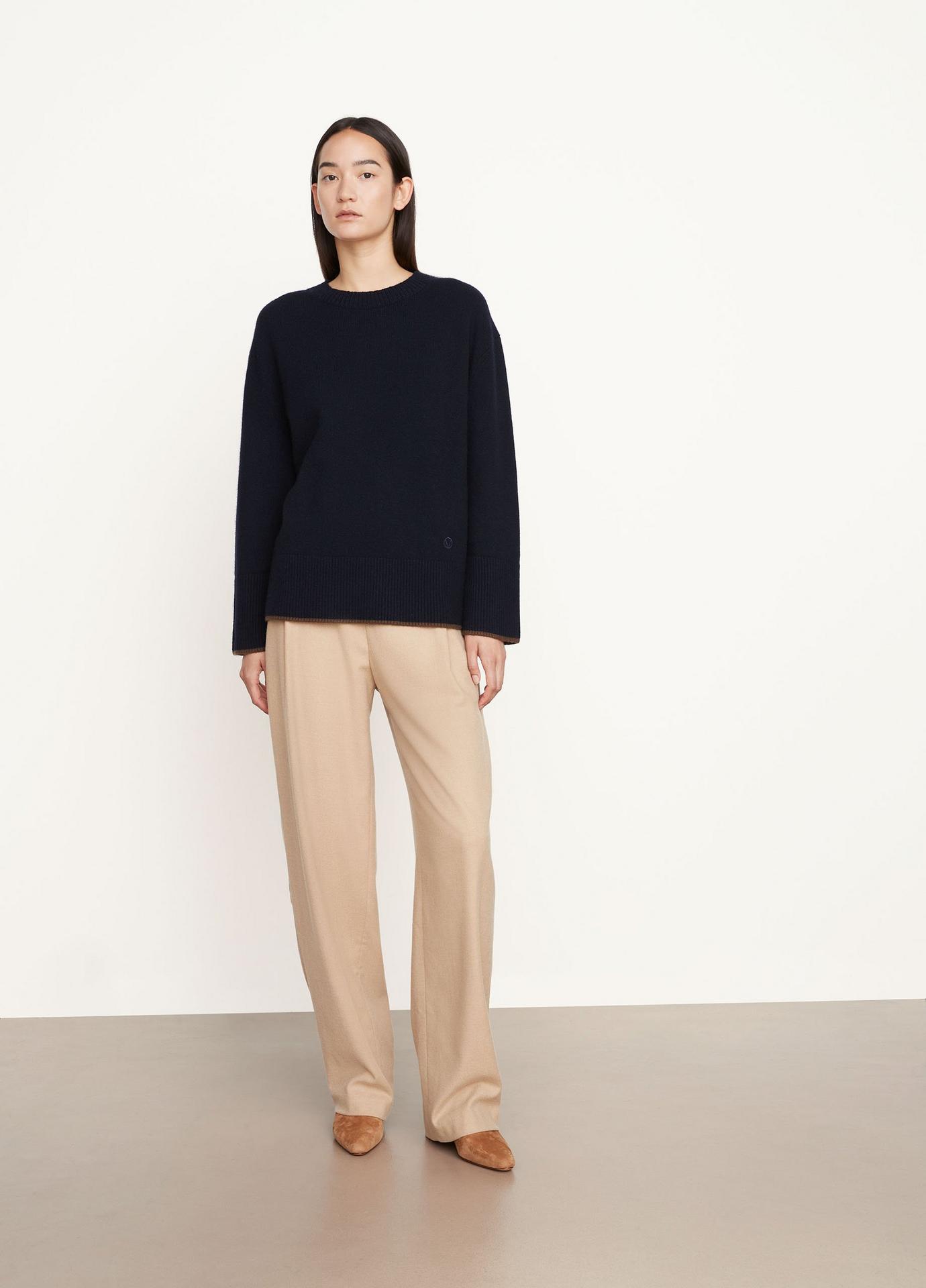 Vince Cashmere Monogram Sweater with Contrast Tipping