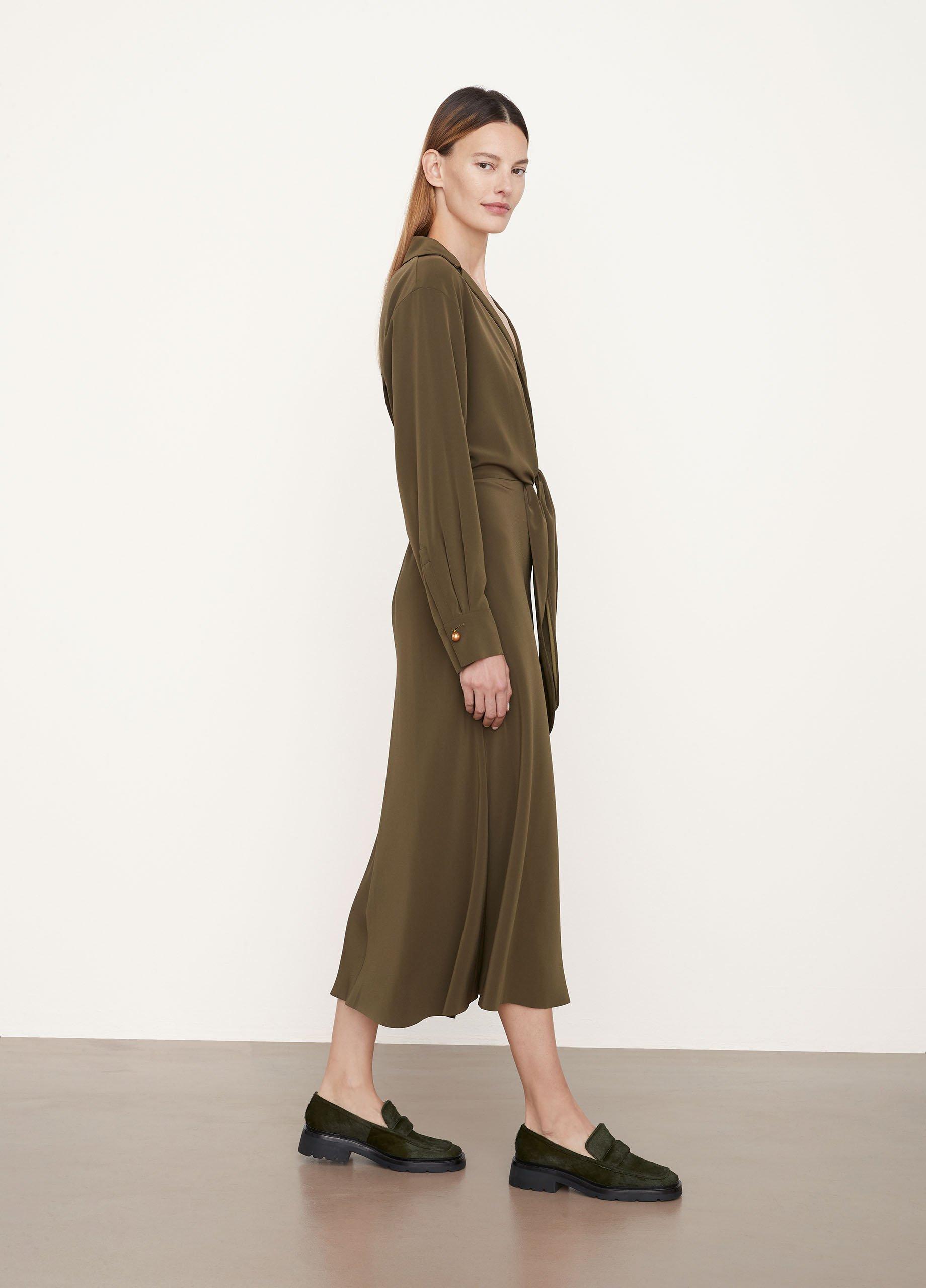 Long Sleeve Shaped Collar Tie-Front Dress image number 2