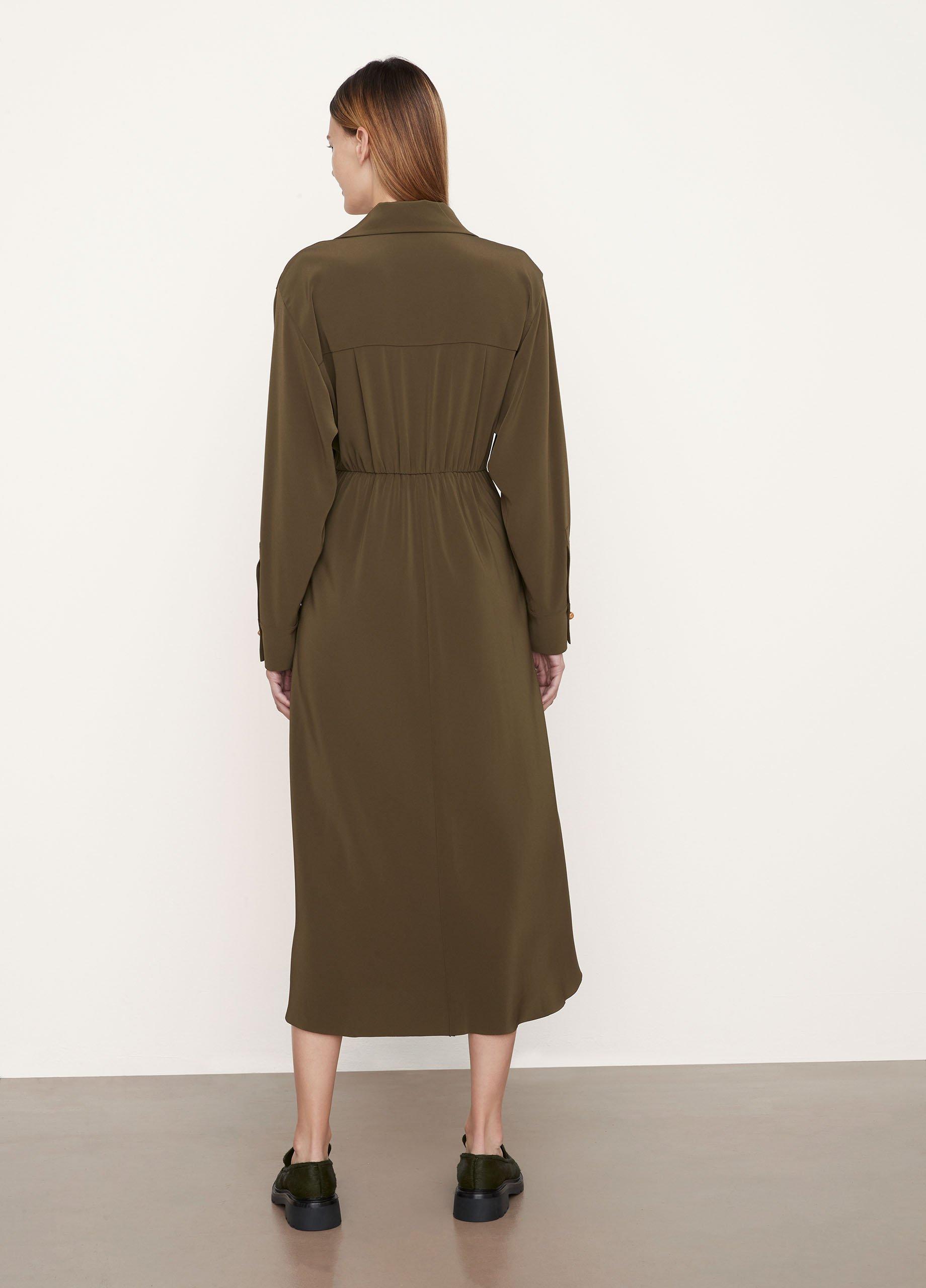 Long Sleeve Shaped Collar Tie-Front Dress image number 3