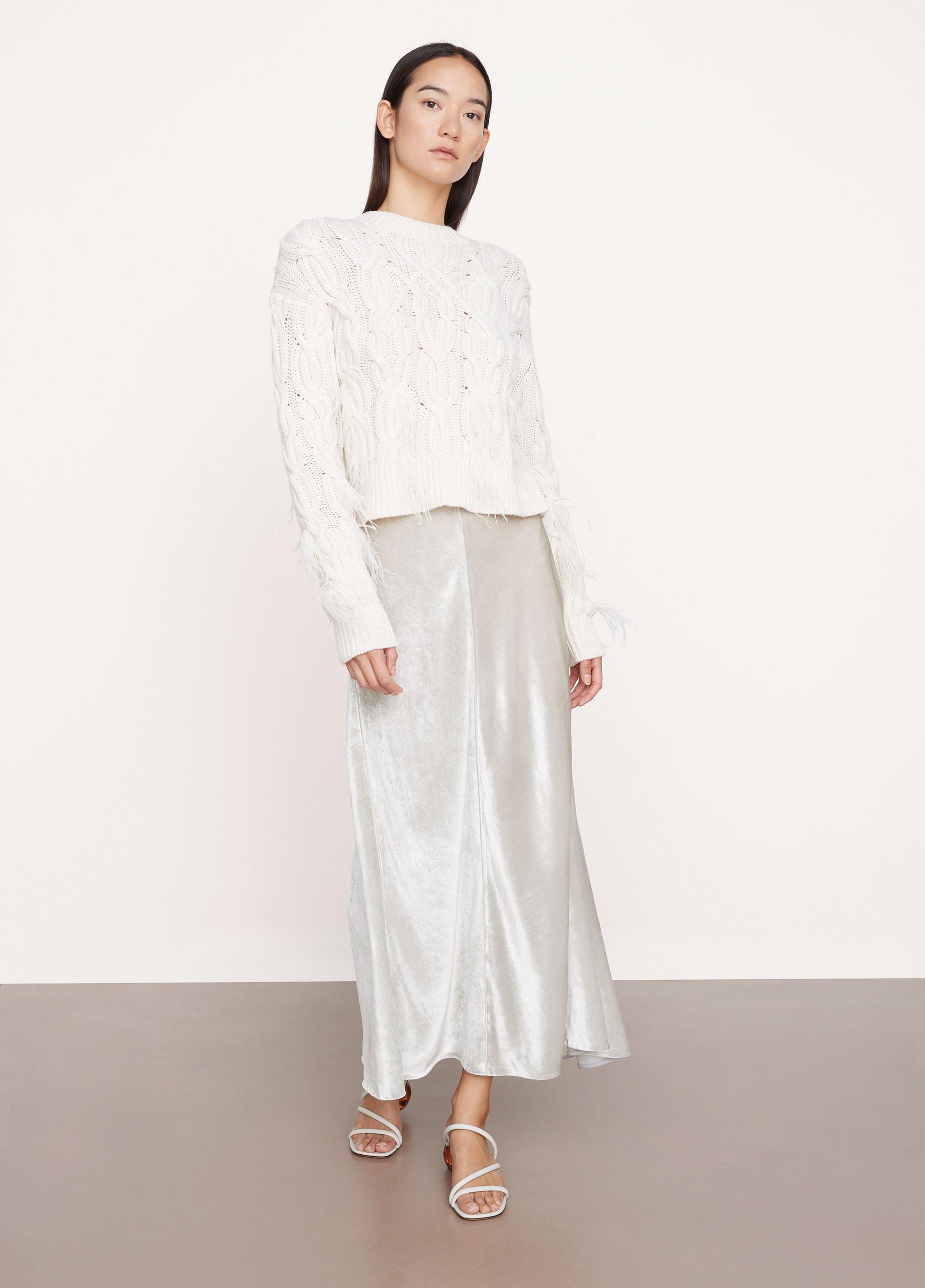 Feather-Embellished Cable Crew Neck Sweater image number 0