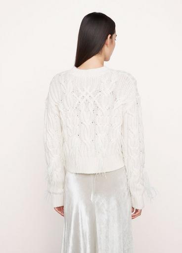 Feather Embellished Cable Crew Neck Sweater image number 3