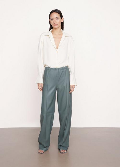 Drop Waist Leather Wide Leg Pull On Pant