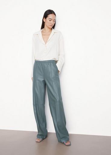 Drop-Waist Leather Wide-Leg Pull-On Pant image number 1
