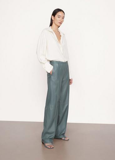 Drop-Waist Leather Wide-Leg Pull-On Pant image number 2