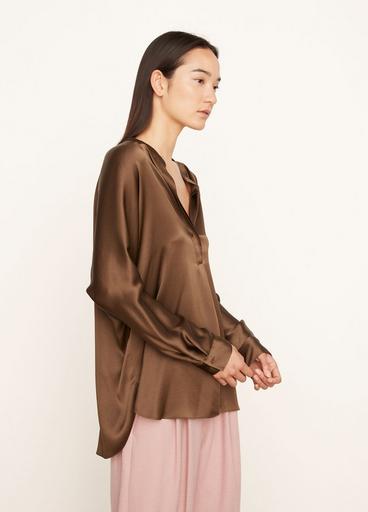 Silk Band Collar Long Sleeve Blouse image number 2