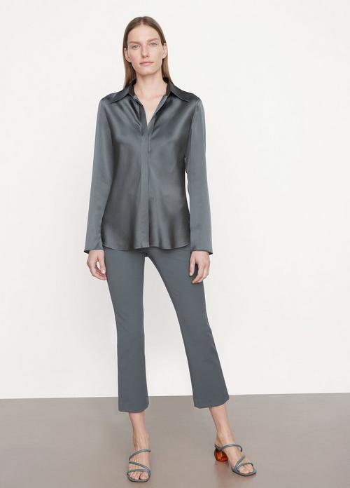 Silk Bias Long Sleeve Button-Down Blouse