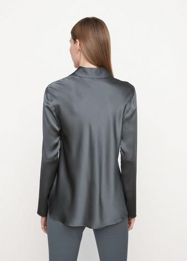Silk Bias Long Sleeve Button Down Blouse image number 3