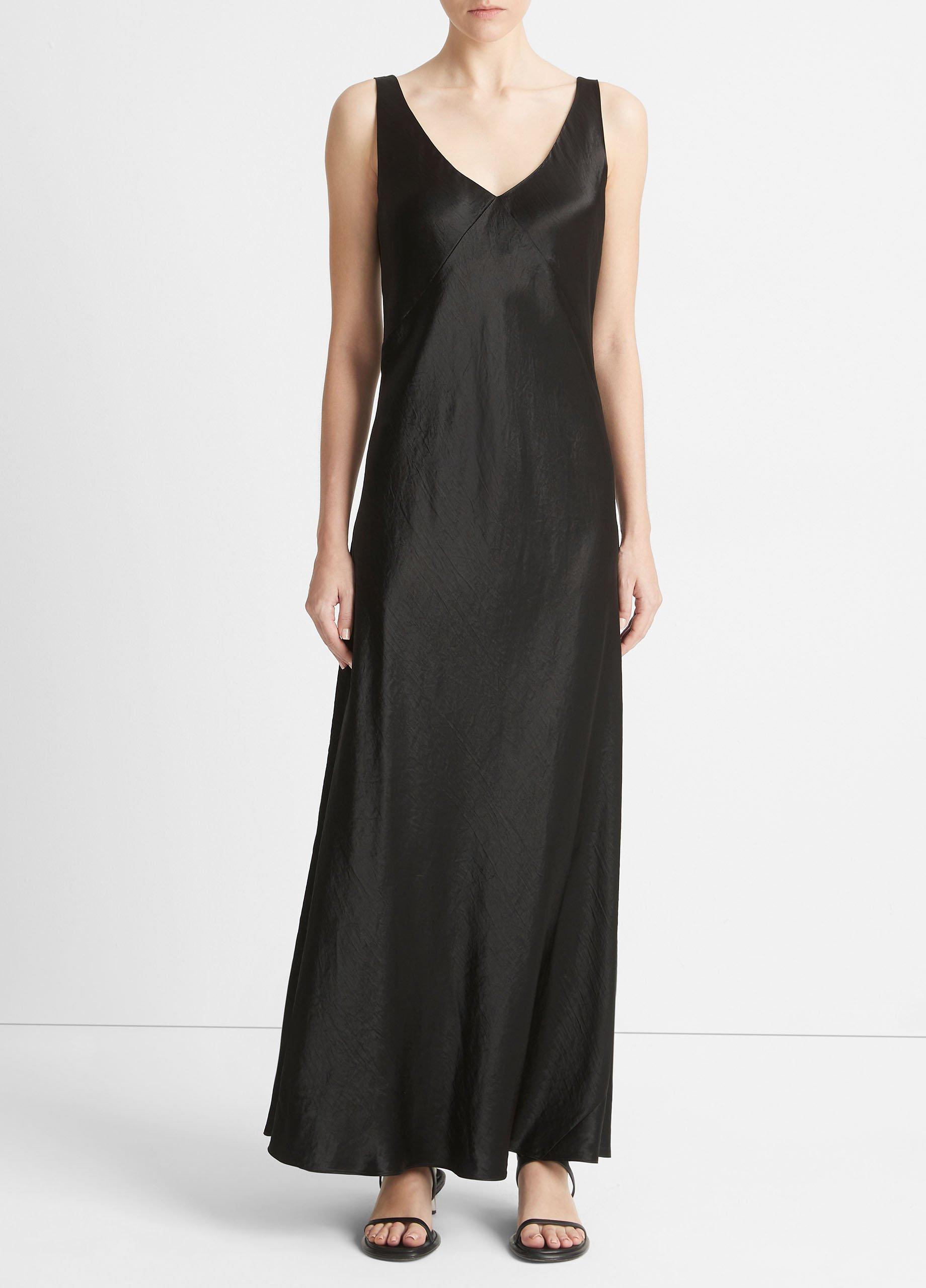 Vince Womens V-Neck Maxi Slip Dress, Black, XX-Small at  Women's  Clothing store