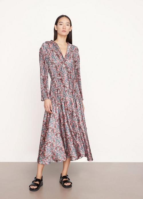 Berry Blooms Pleated Shirt Dress