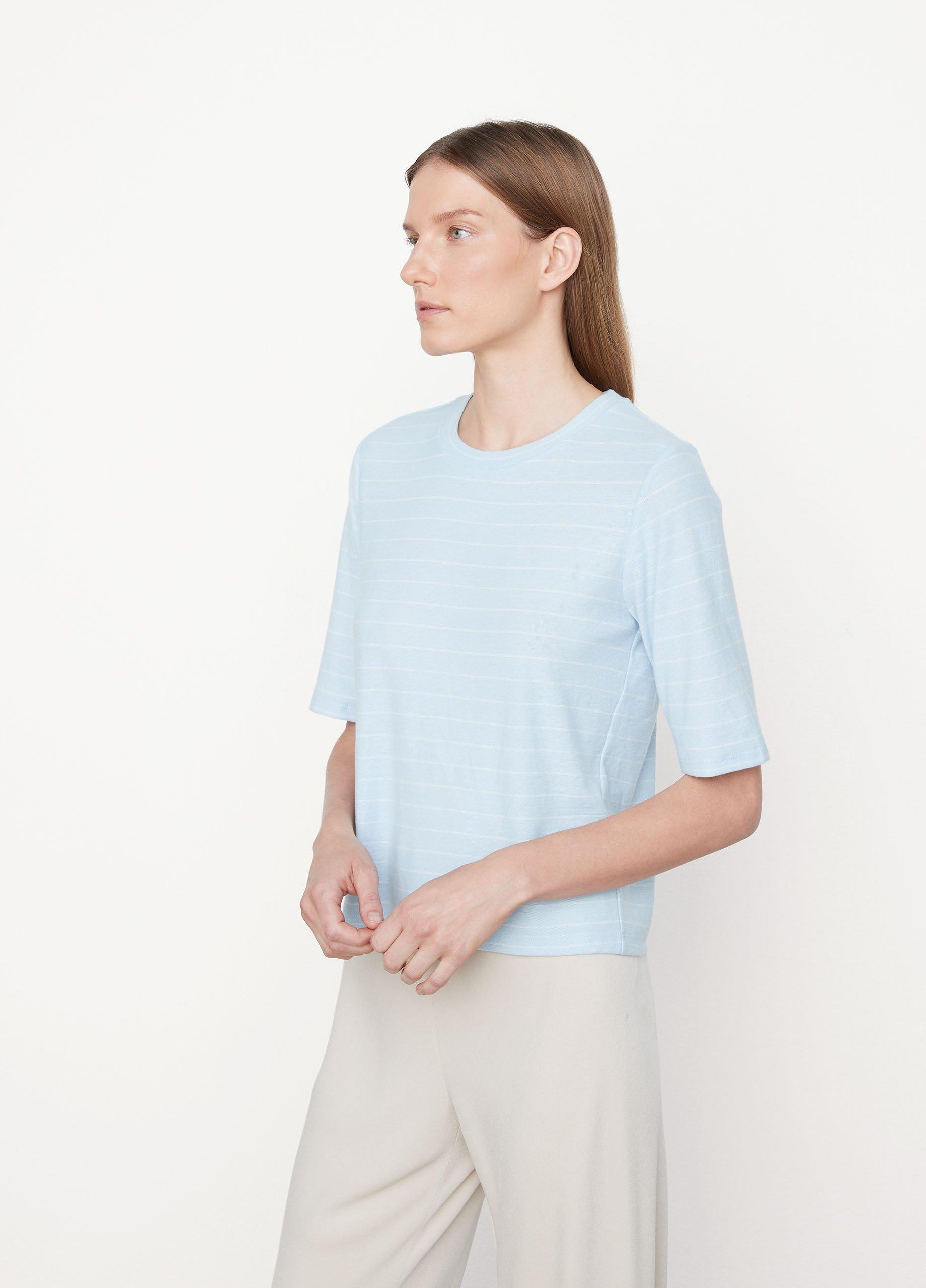 Striped Relaxed Elbow Sleeve T-Shirt in Vince Products Women | Vince