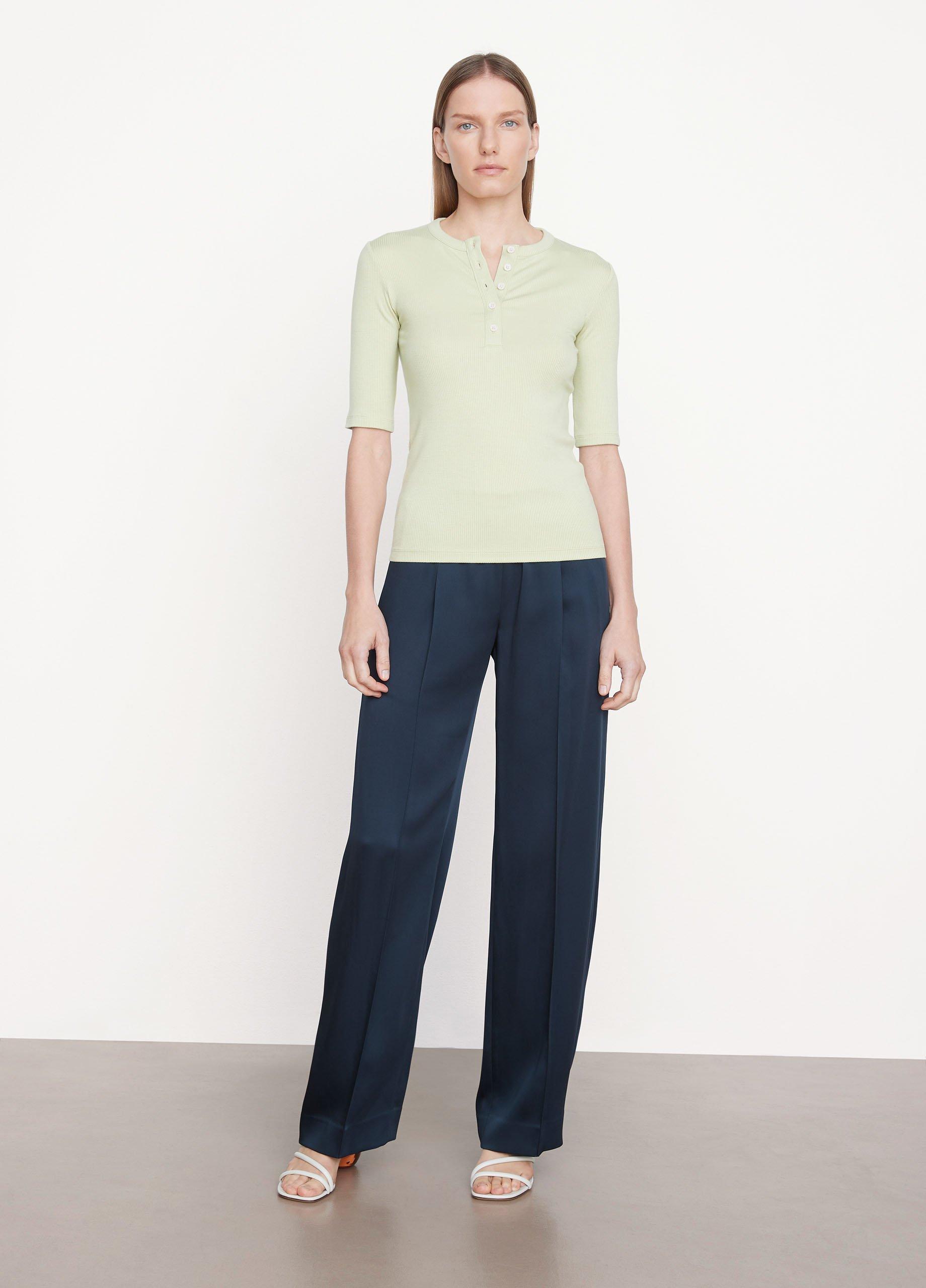 Ribbed Elbow Sleeve Henley in Vince Products Vince