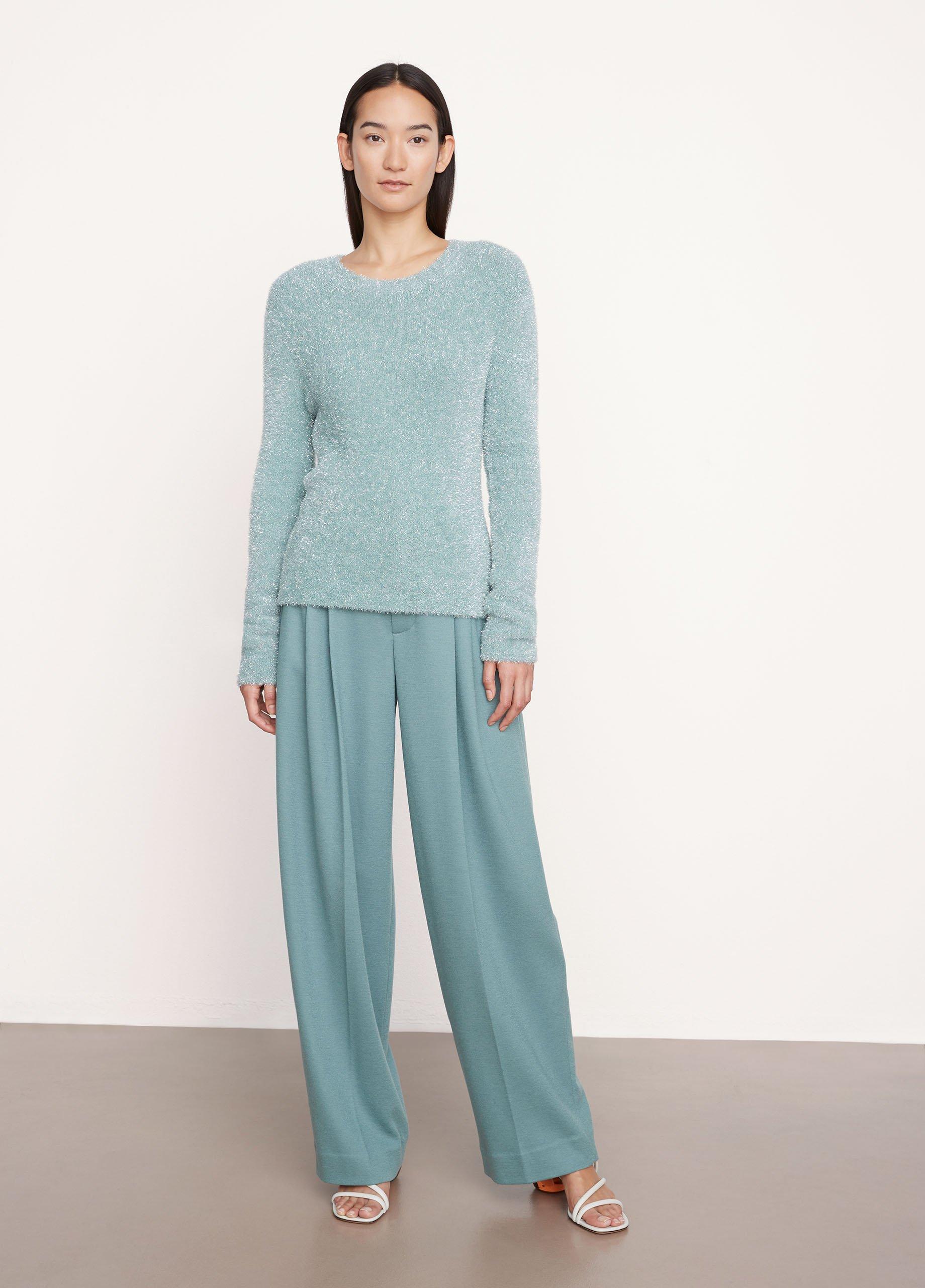 Vince High-rise Cozy Wool-blend Wide-leg Pant, Blue, Size 14