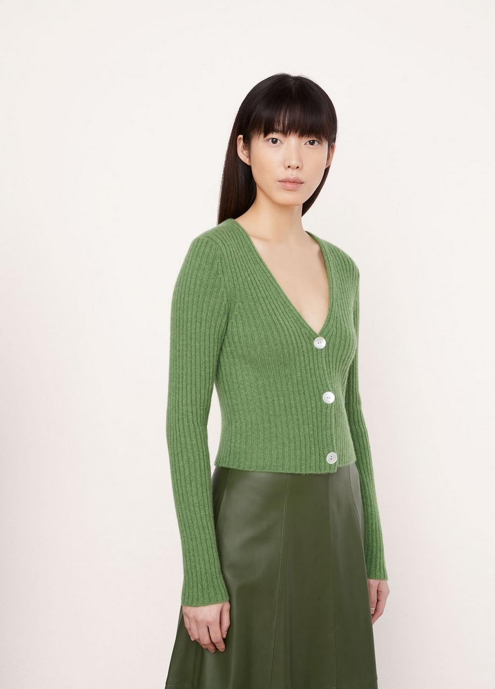 Cashmere Ribbed Button Cardigan in Sweaters | Vince