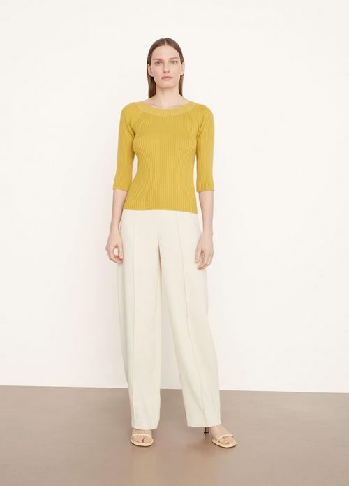 Ribbed Ballet-Neck Wool and Cashmere Sweater