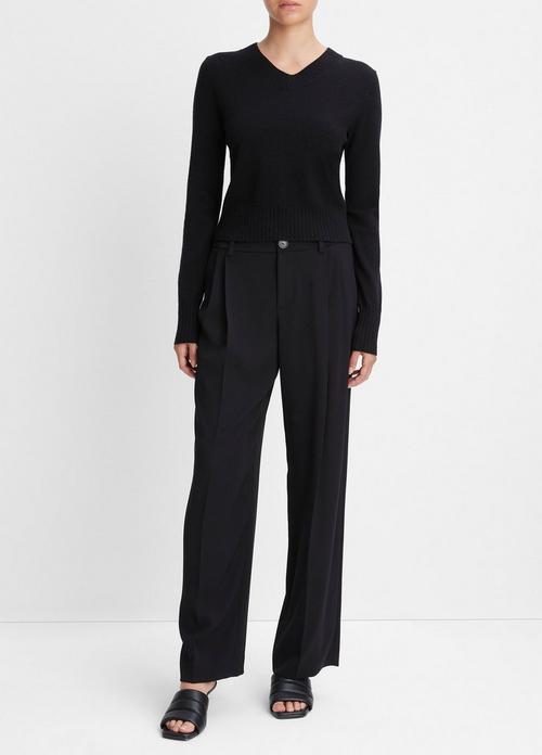 Wool-Blend Cropped V-Neck Sweater