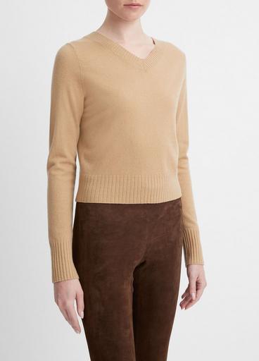 Wool-Blend Cropped V-Neck Pullover image number 2
