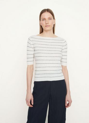 Stripe Ribbed Linen-Cashmere Sweater image number 1