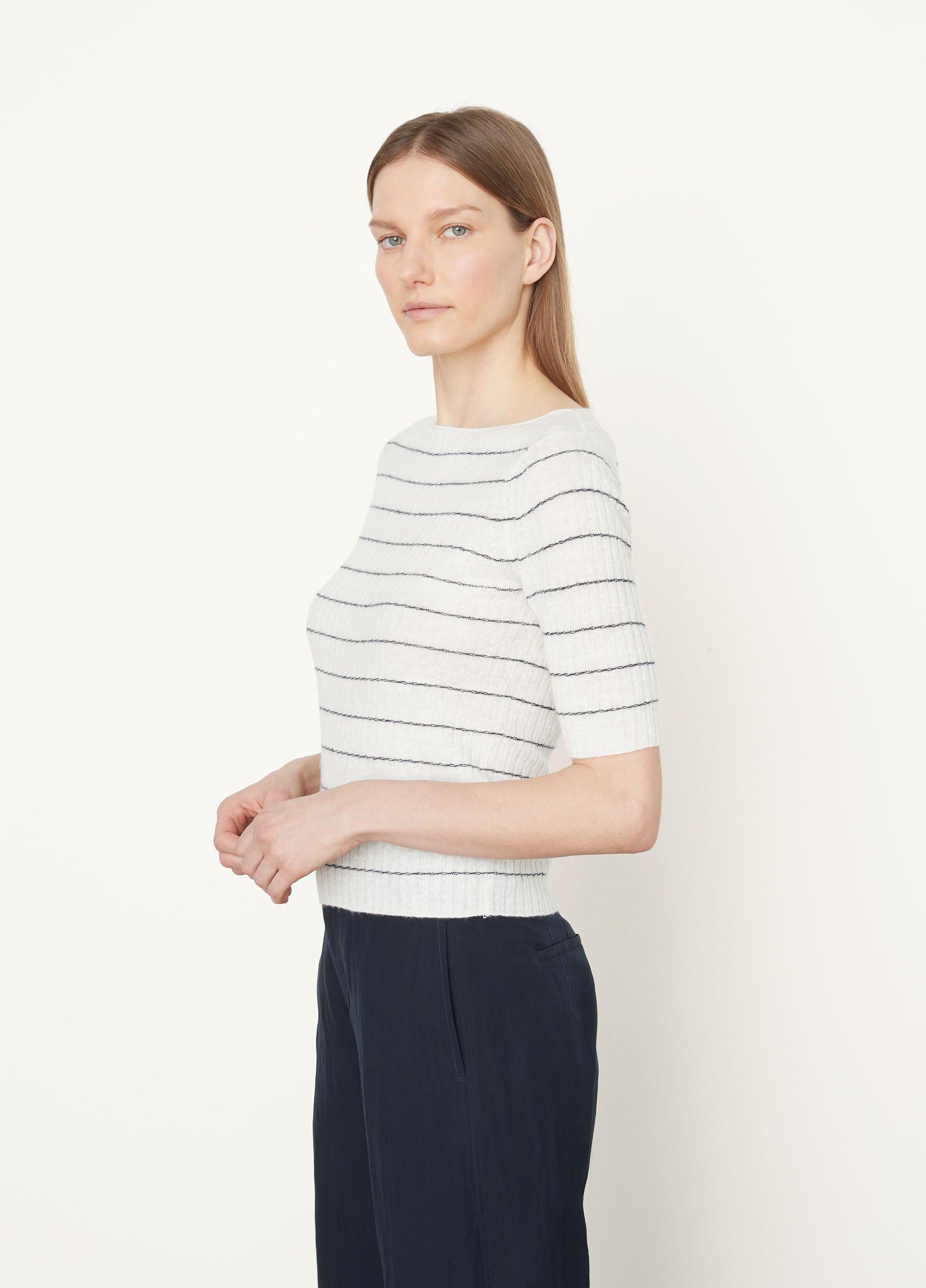 Stripe Ribbed Linen-Cashmere Sweater in Sweaters | Vince