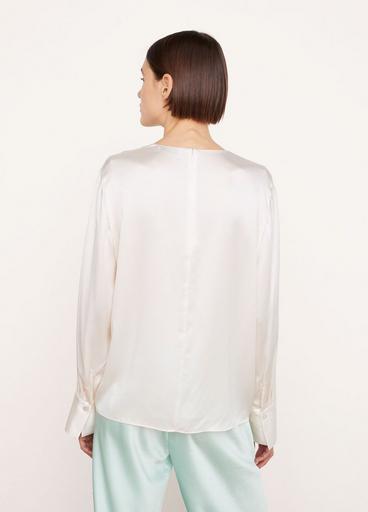Silk Long Sleeve Crew Neck Blouse image number 3