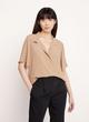 Silk-Blend Short Sleeve Stand Collar Button-Down Shirt image number 1