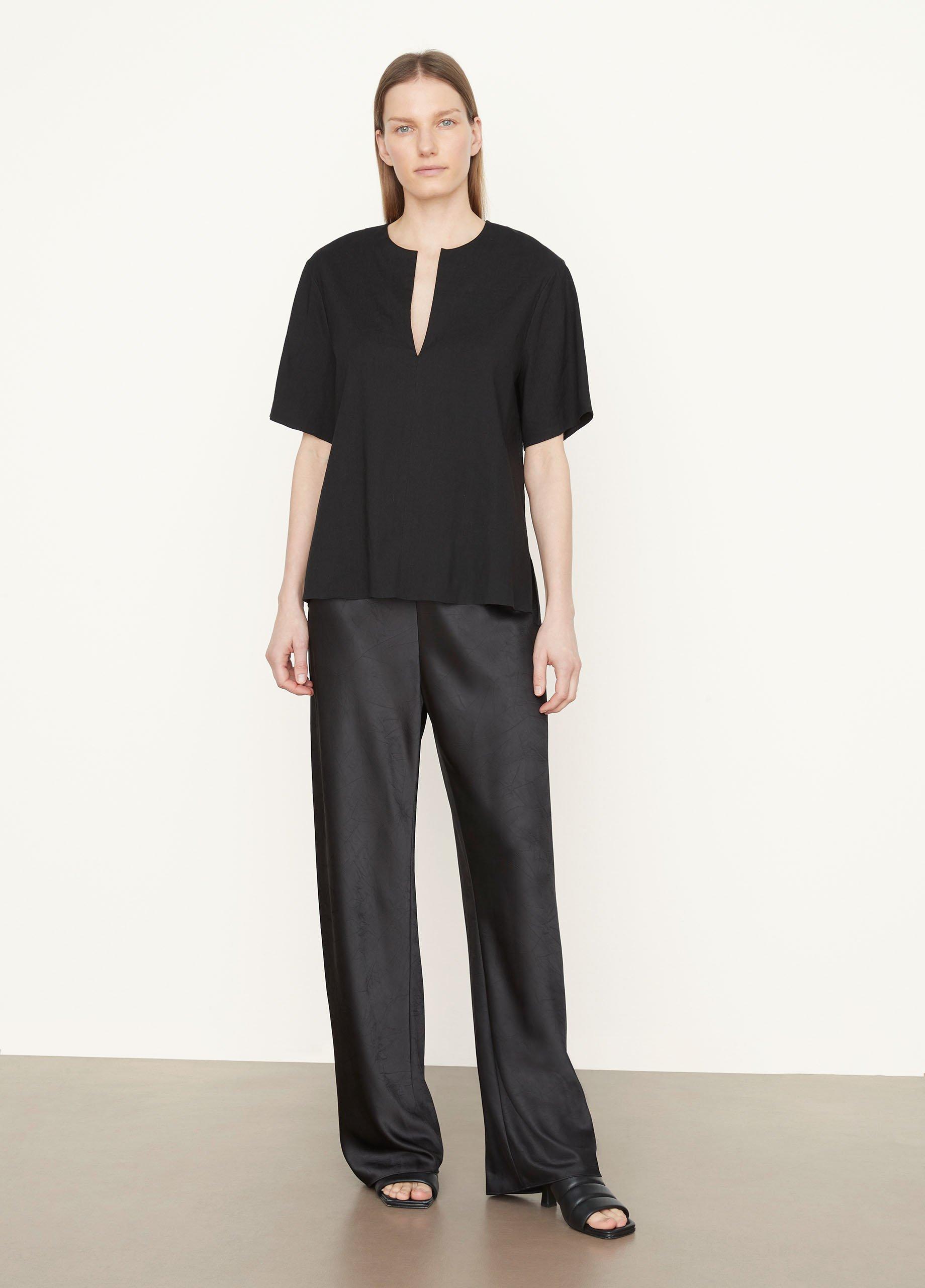 Easy Linen-Blend Split Neck Top image number 0