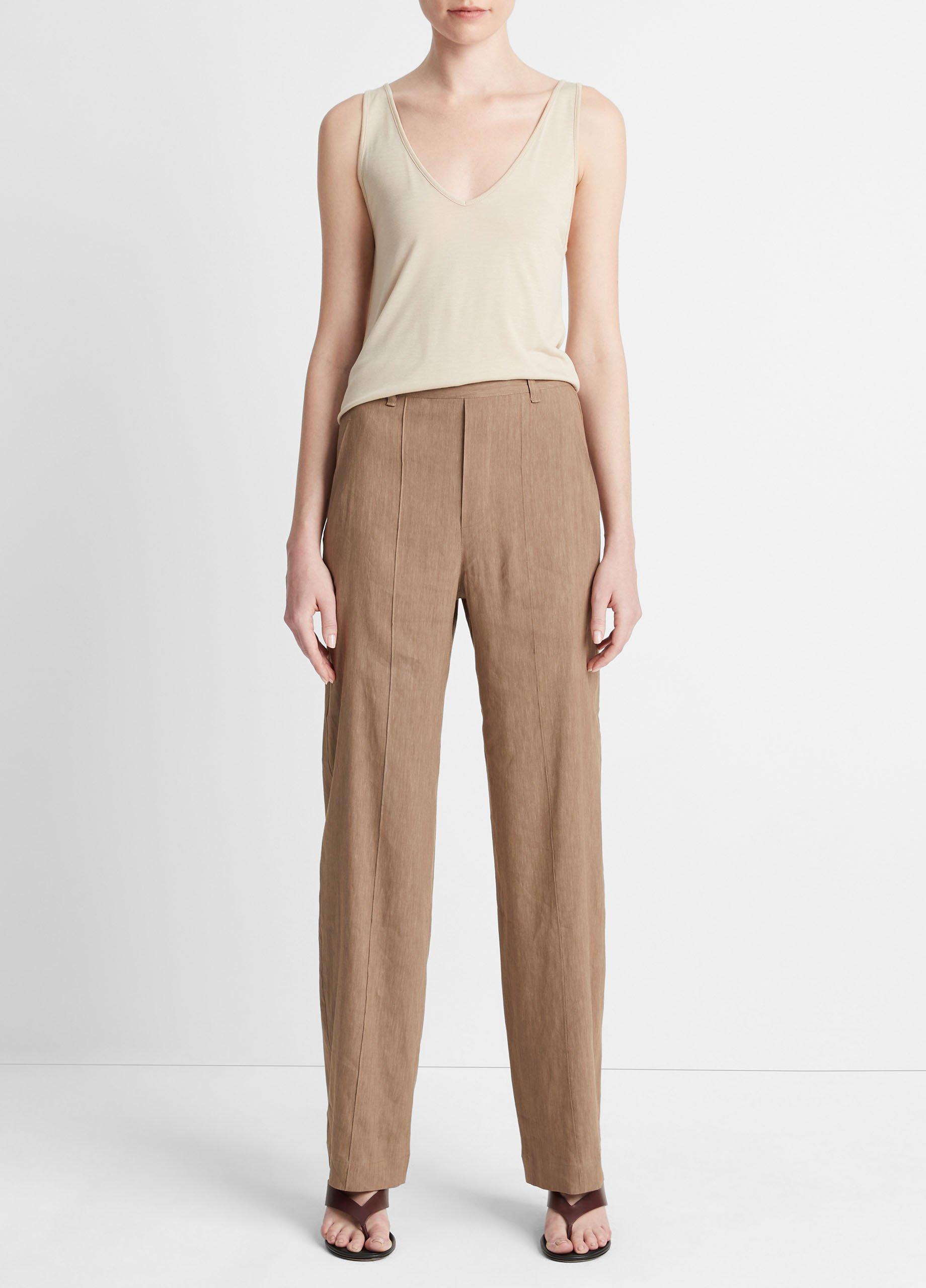 빈스 Vince Linen-Blend High-Waist Pull-On Pant,SHALE