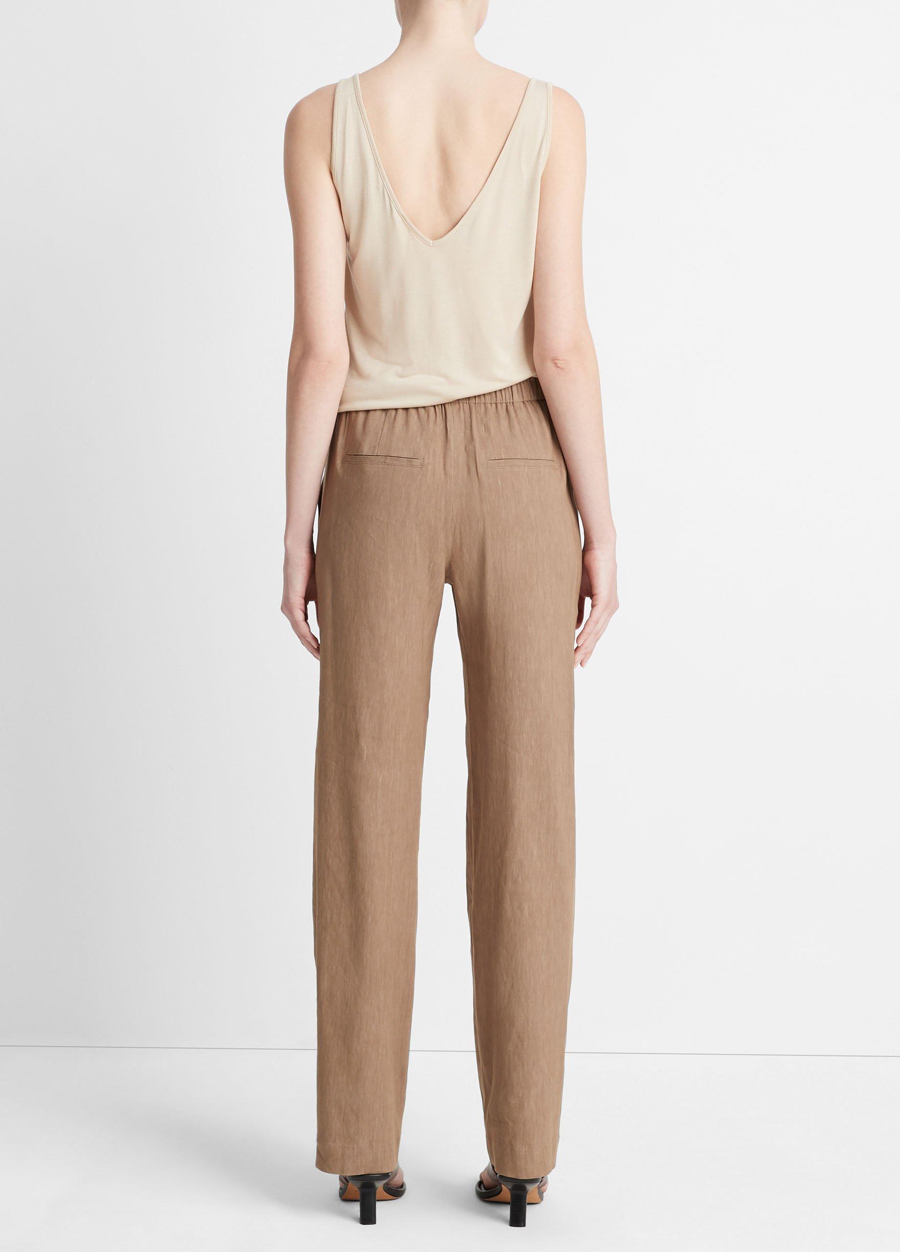 High-Waisted Linen-Blend Straight Pants