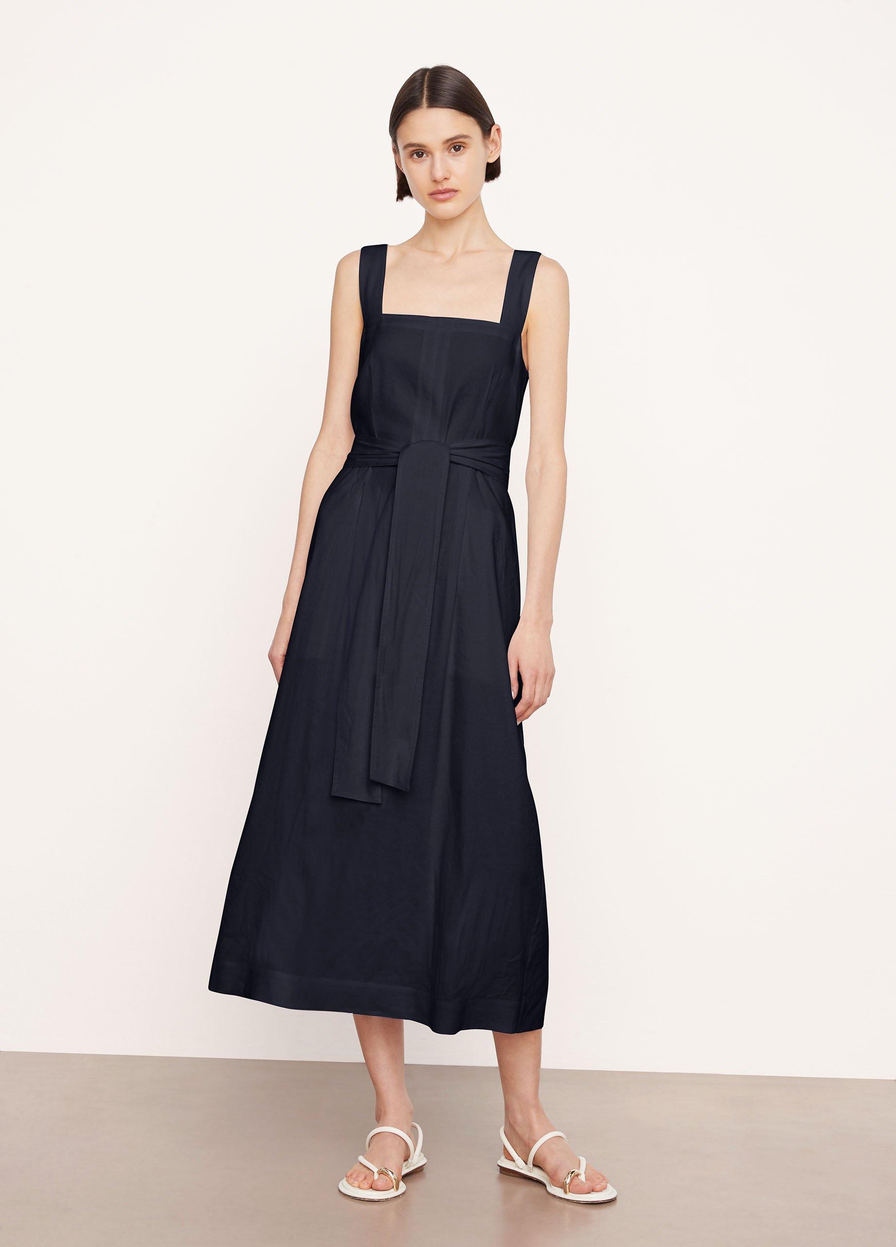 Vince Linen-Blend Square-Neck Midi Dress, Pink, Size L Vince | Smart Closet