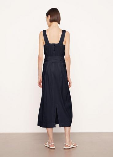 Linen-Blend Square-Neck Midi Dress in Dresses & Skirts | Vince
