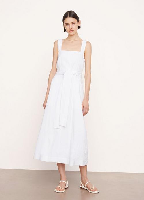 Linen-Blend Square-Neck Midi Dress