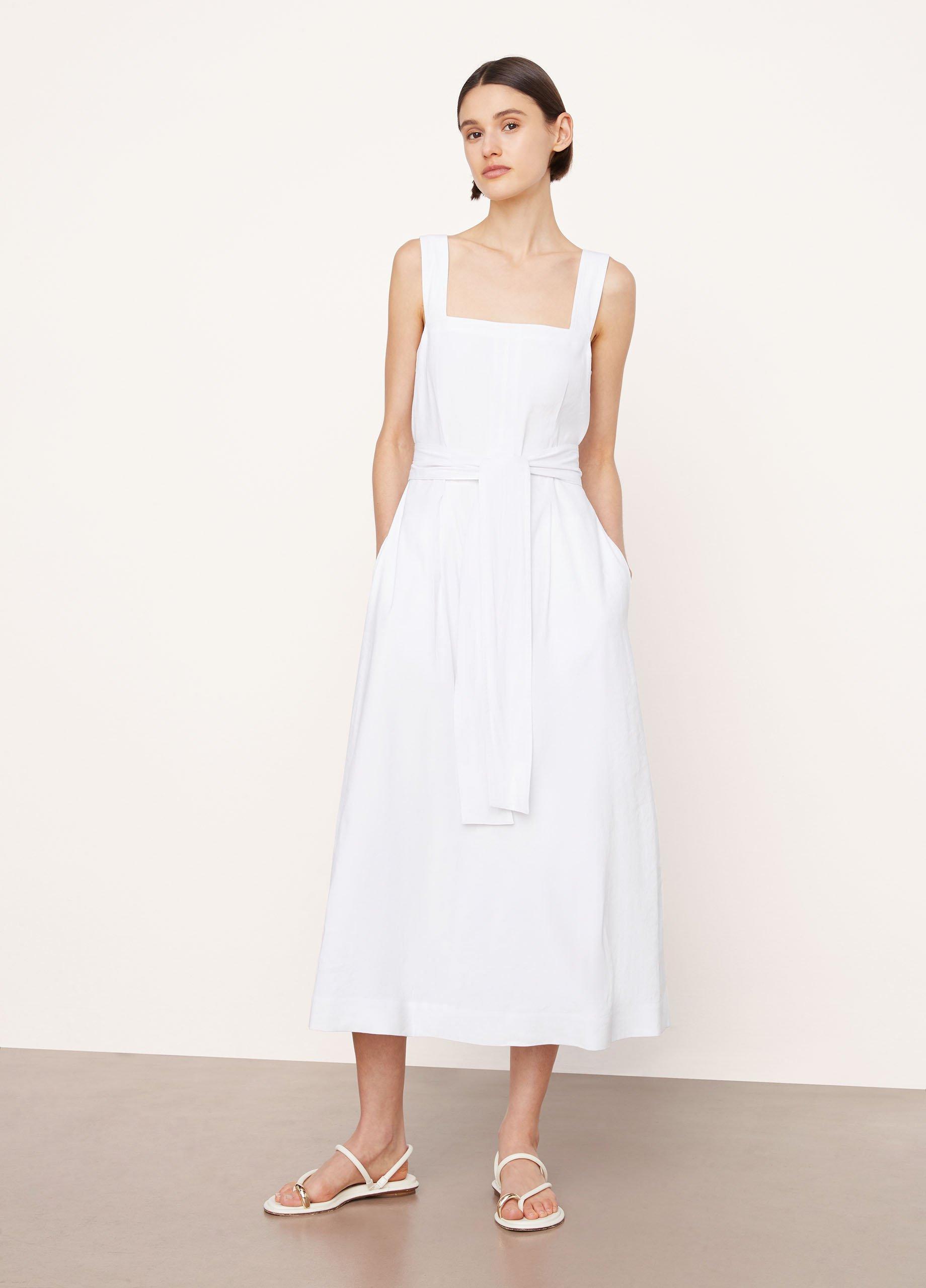 Linen-Blend Square-Neck Midi Dress image number 1