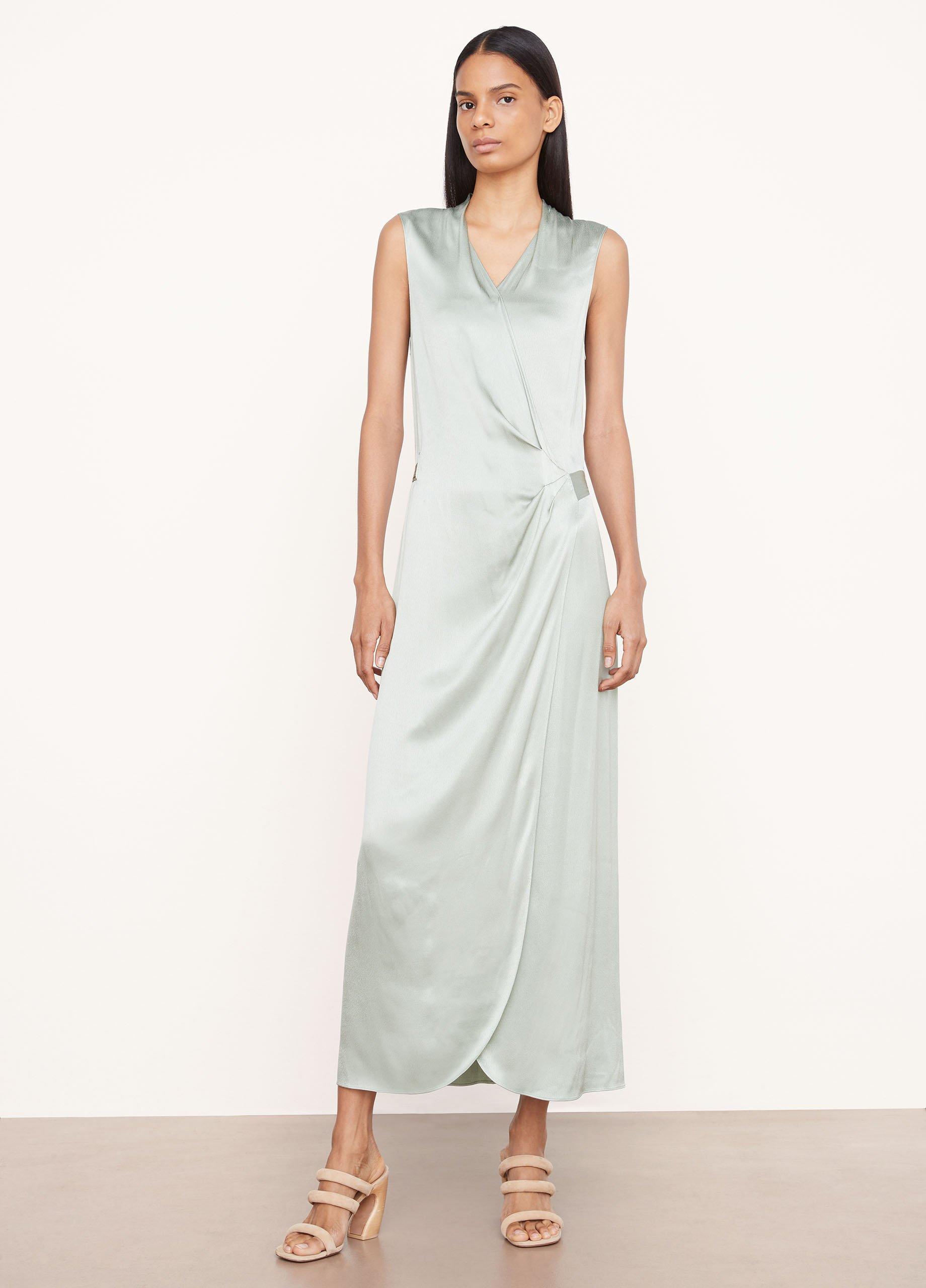 Sleeveless Draped Pleat Wrap Dress