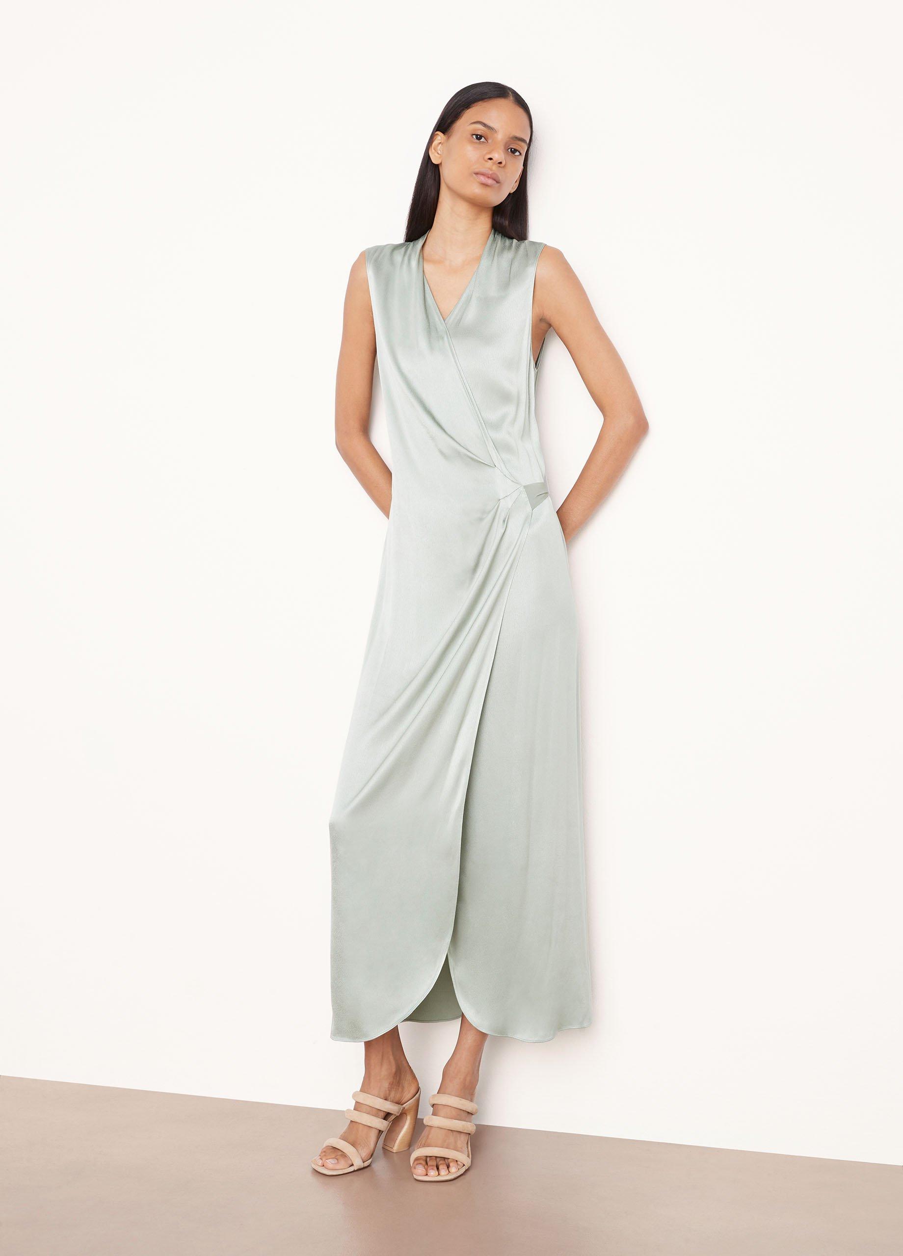 Sleeveless Draped Pleat Wrap Dress