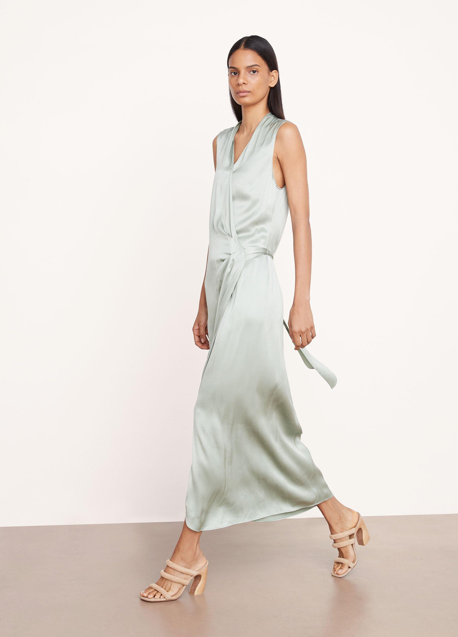 Sleeveless Draped Pleat Wrap Dress