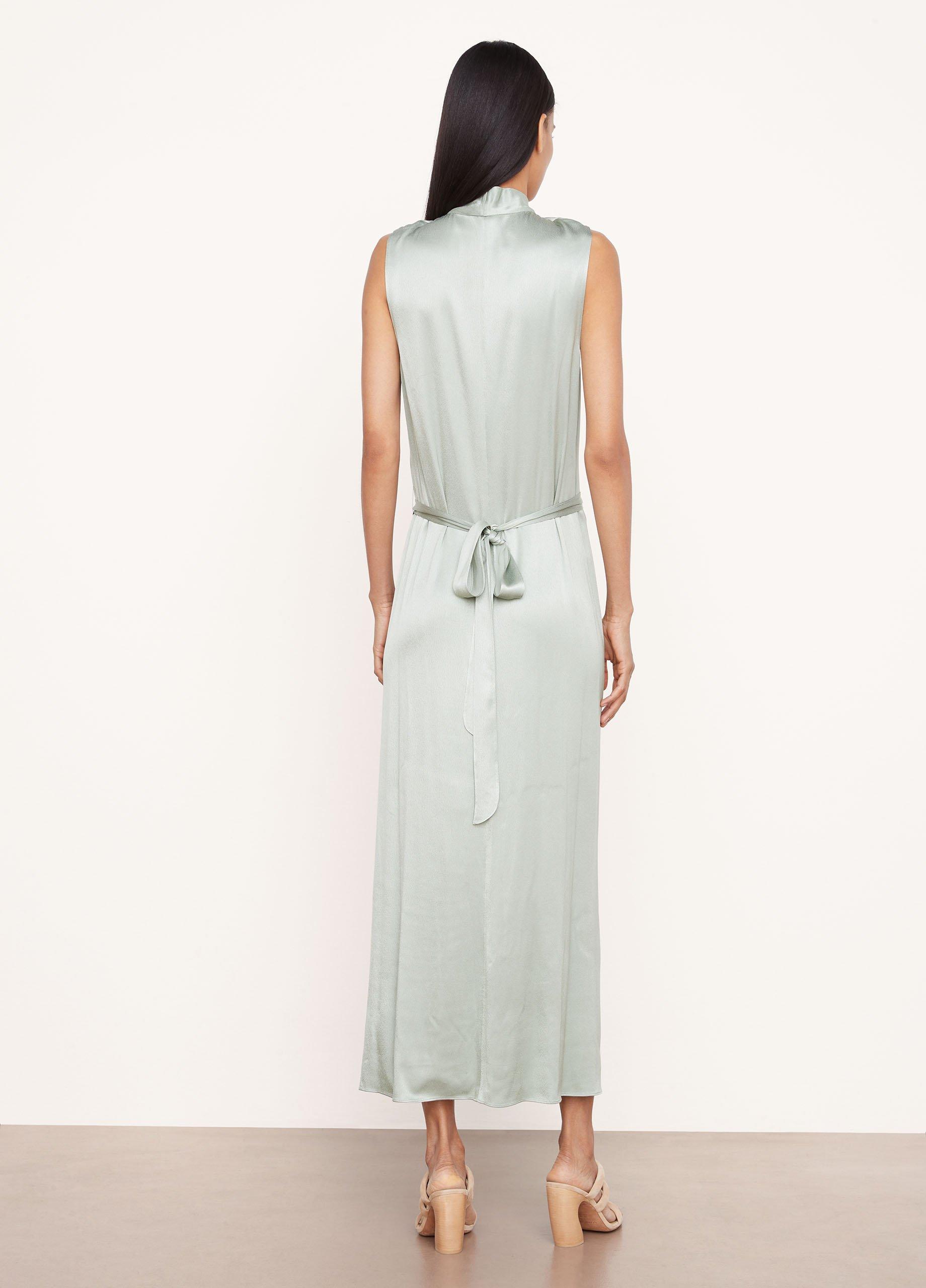 Sleeveless Draped Pleat Wrap Dress