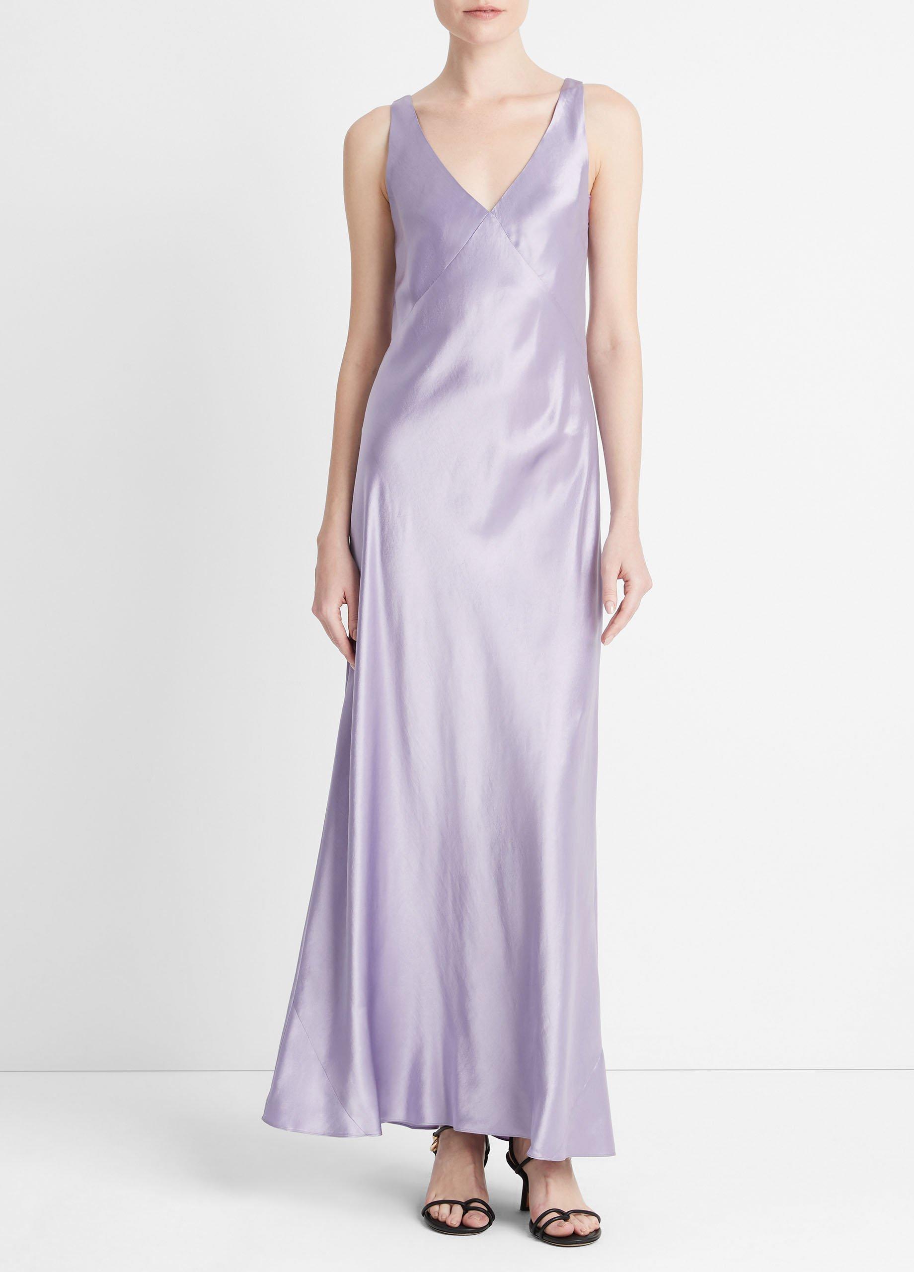 빈스 Vince Satin V-Neck Bias Maxi Dress,WISTERIA