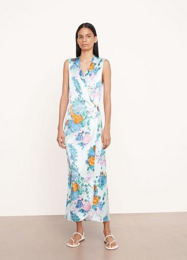 Painted Bouquet Sleeveless Draped Pleat Wrap Dress in Dresses & Skirts ...