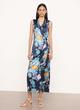 Painted Bouquet Sleeveless Draped Pleat Wrap Dress image number 0