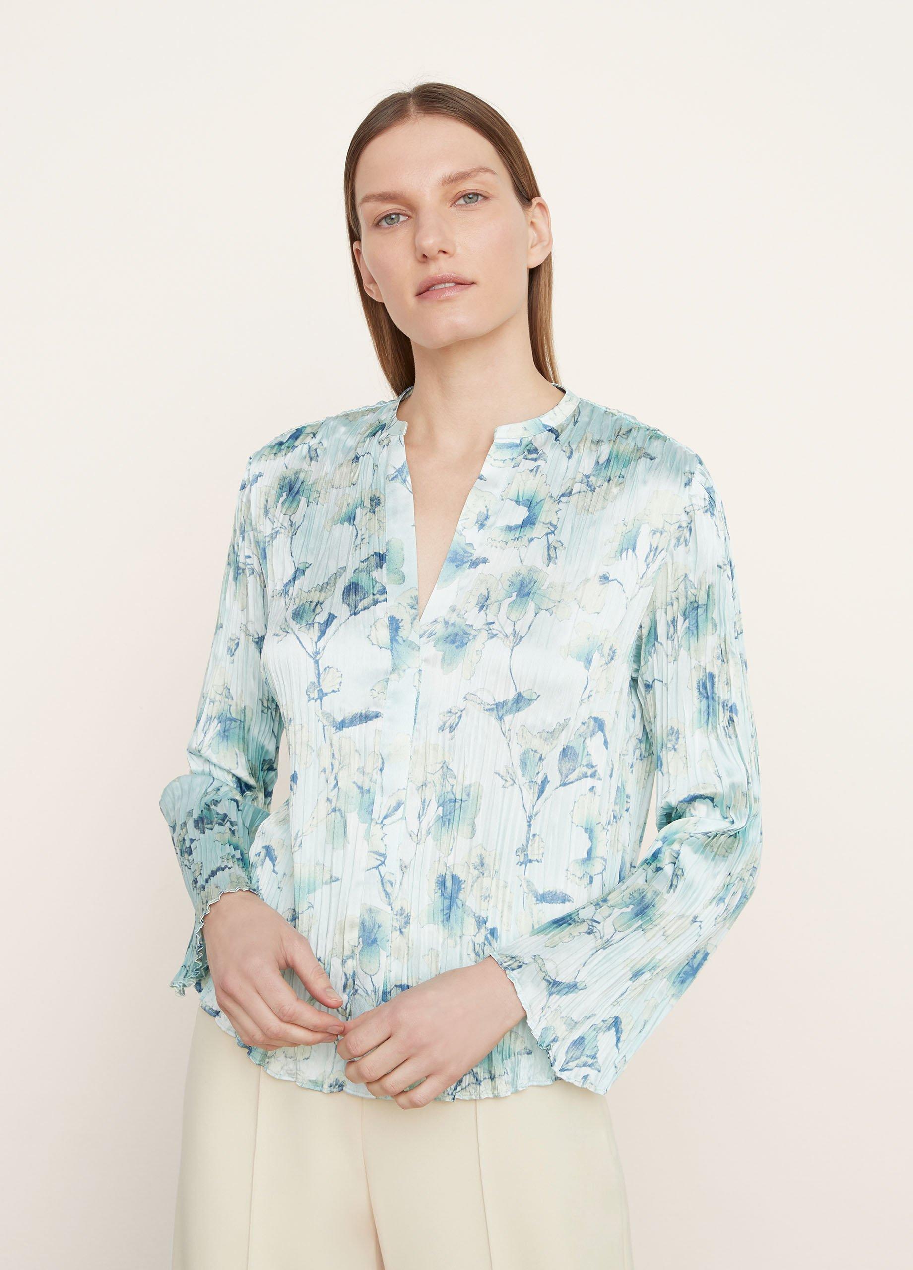 Flora Crushed Band Collar Blouse in Vince Products Women | Vince