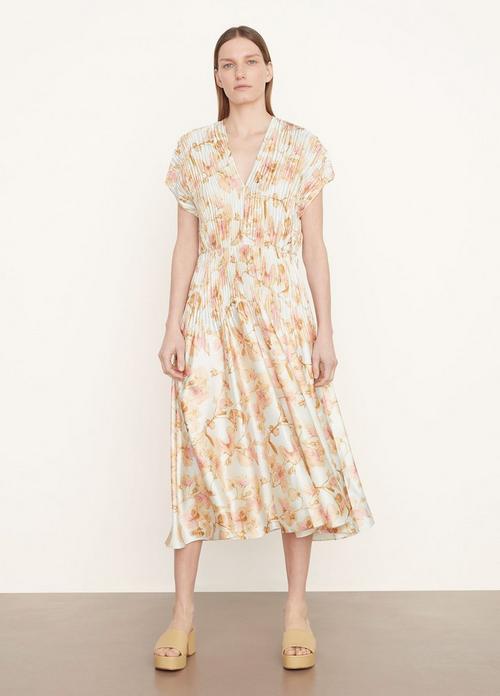 Flora Crushed Cap Sleeve V-Neck Dress