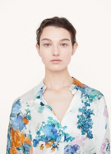 Painted Bouquet Silk Sculpted Long Sleeve Shirt image number 1