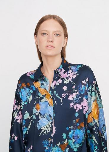 Painted Bouquet Silk Sculpted Long Sleeve Shirt in Shirts & Tees | Vince